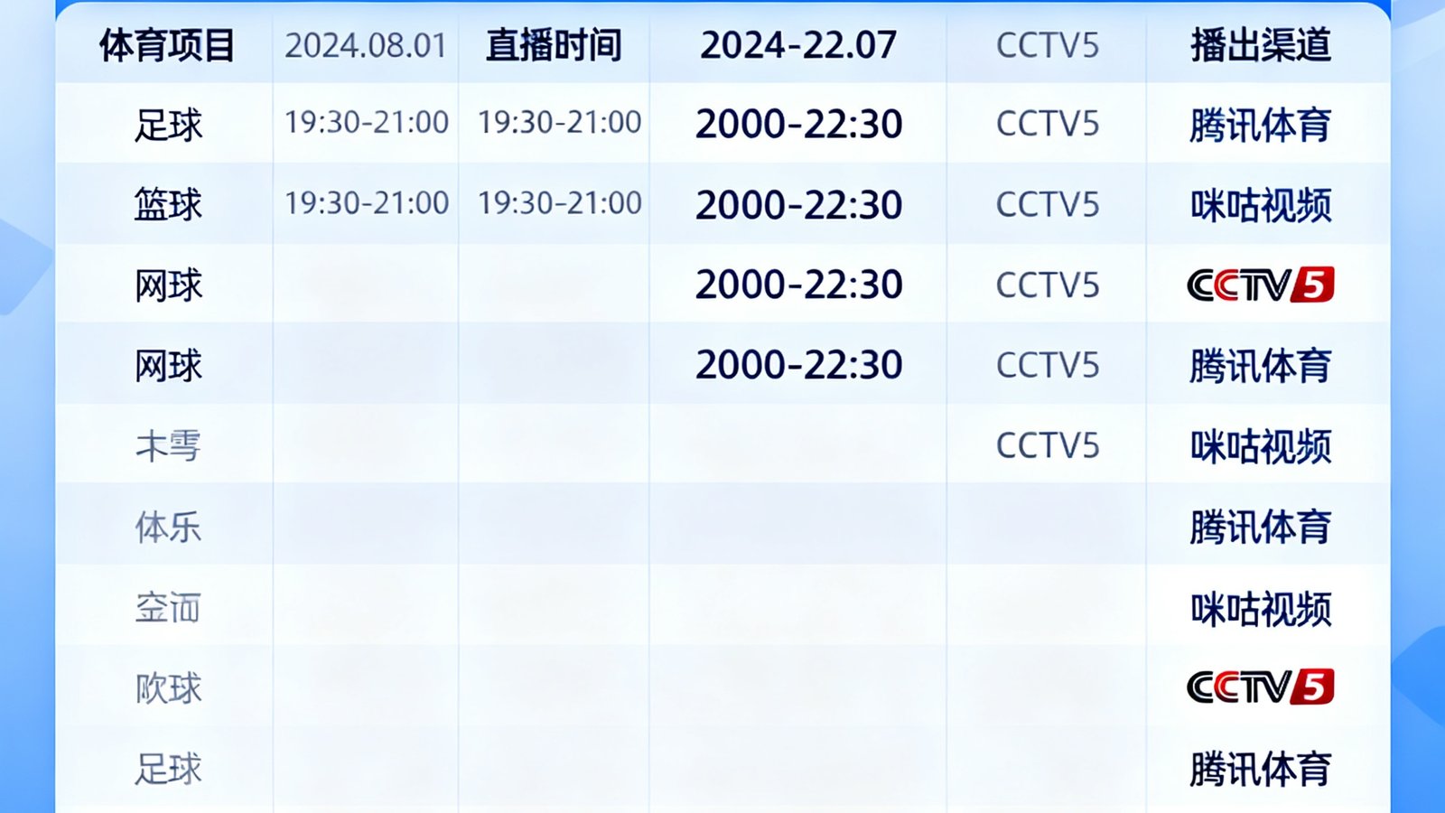 IM体育网赛事直播预告日历界面，以日历形式清晰展示每日各体育项目的直播时间表和播出渠道